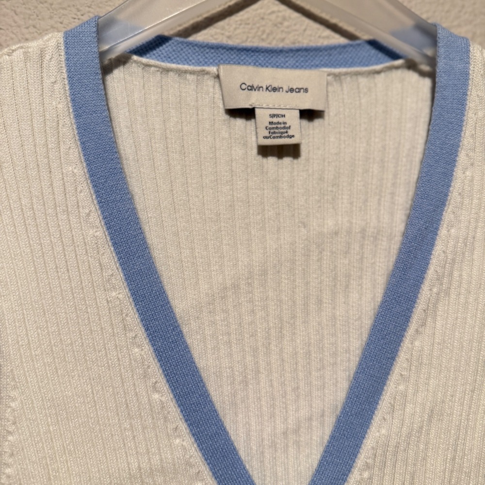 Calvin Klein Jeans Womens Ribbed Knit Button Front Midi Dress Cream Blue Small - Picture 6 of 8